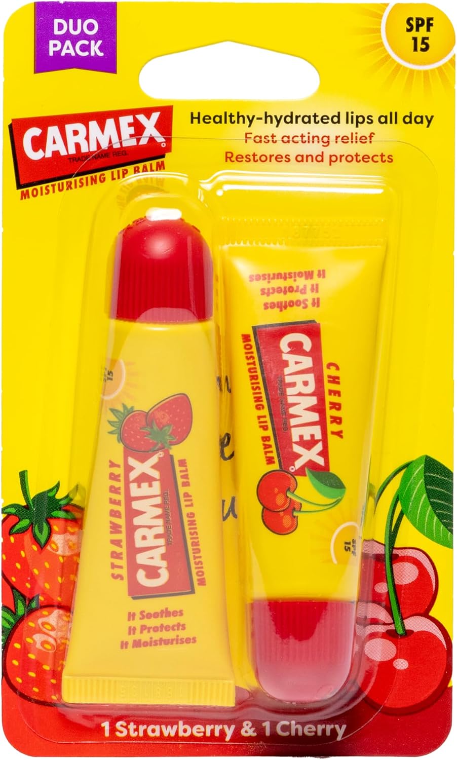 Carmex Lip Balm 2 Pack Strawberry & Cherry Tube